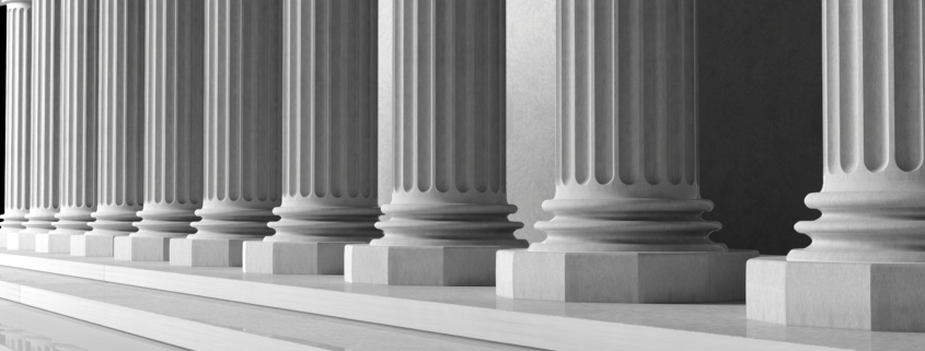 Marble pillars building detail. 3d illustration